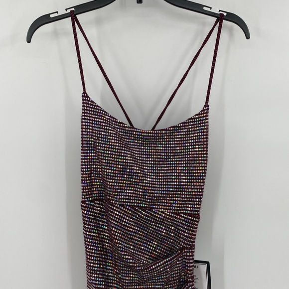 City Studio Slim Red Juniors' Sparkle Cowl-Back Bodycon Dress Size Medium - Picture 3 of 10